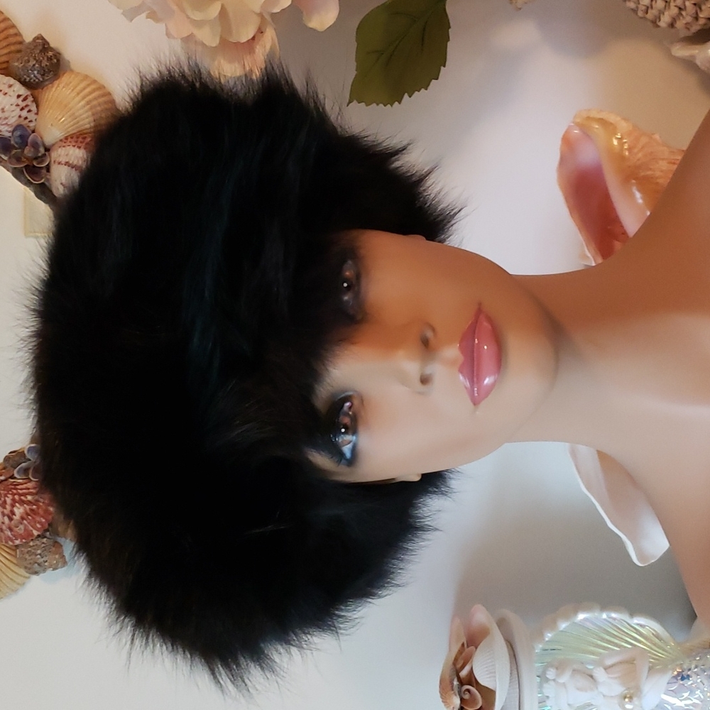 Genuine Black Fox Fur Hat Medium